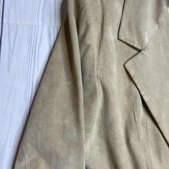 90s Vintage Suede Leather Blazer Jacket Light Tan Neutral Denim & Co Large - Picture 4 of 9